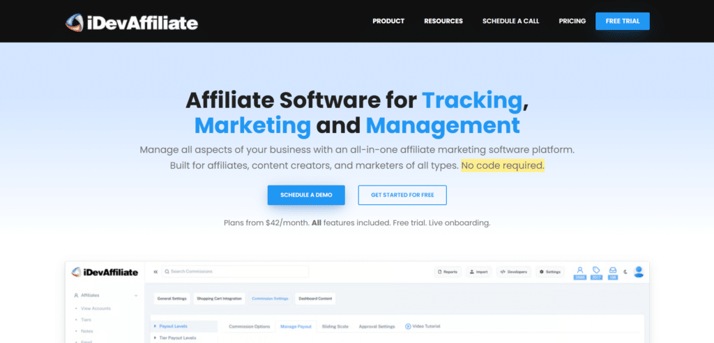 iDEVAffiliate website homepage