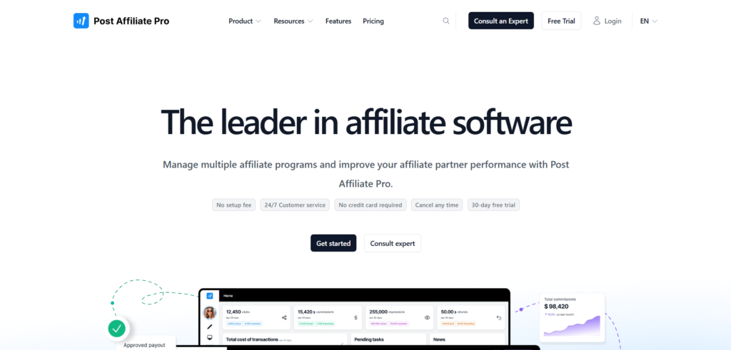 Post Affiliate Pro website homepage