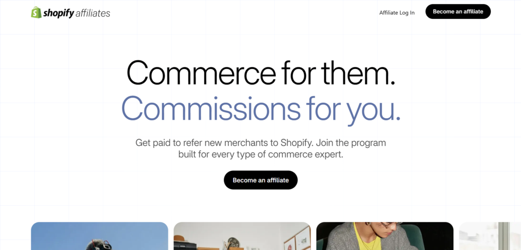 Shopify affiliate program website homepage
