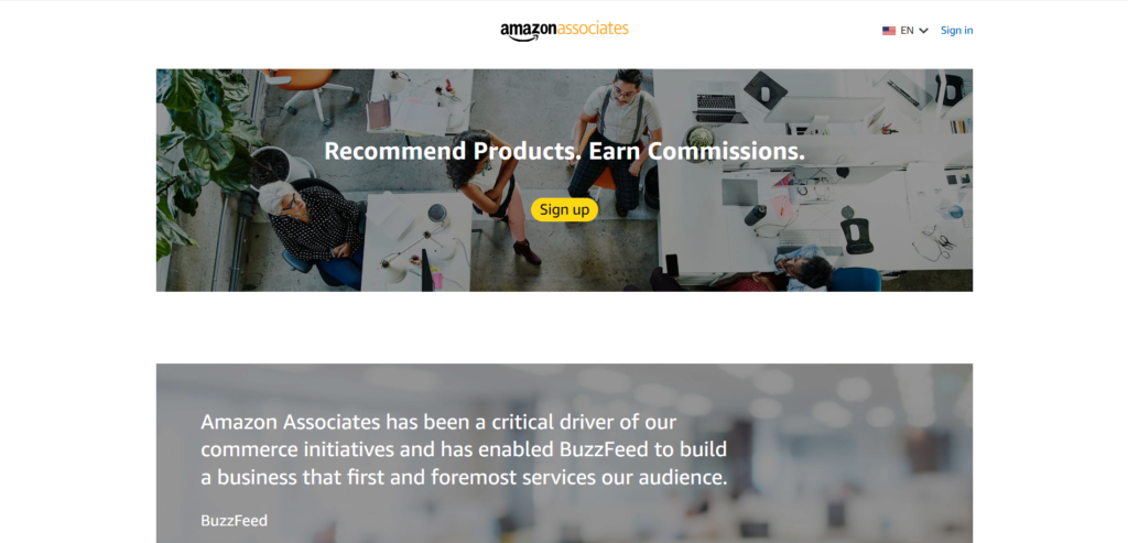 Amazon Associates website homepage