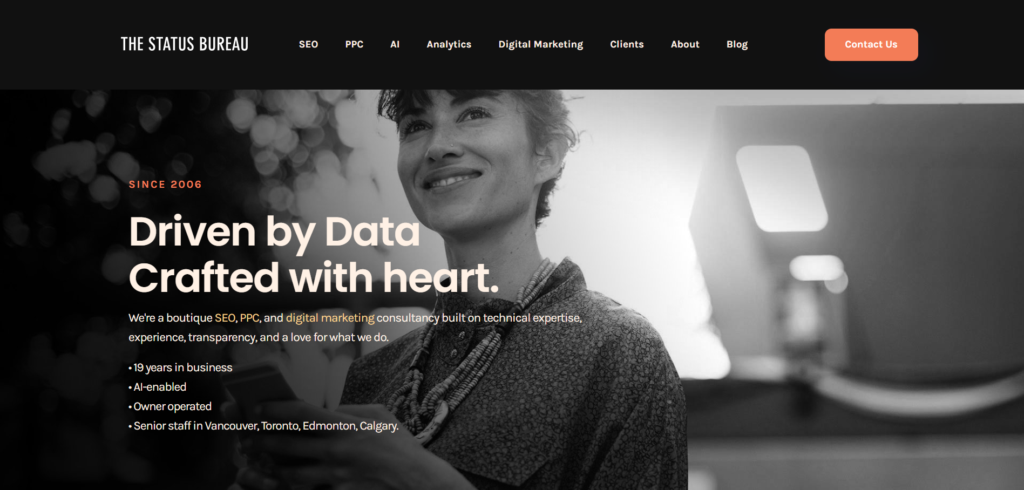 The Status Bureau Website Homepage