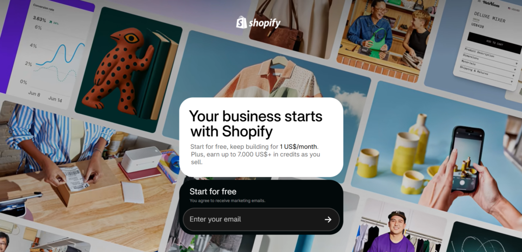 Shopify website homepage
