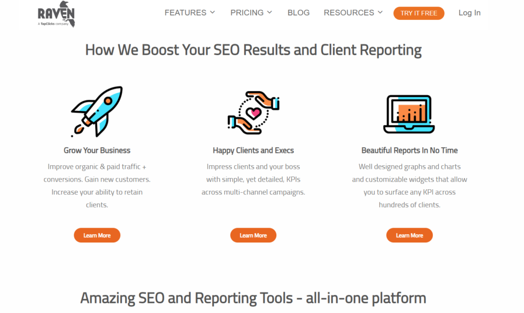 Raven Tools website home