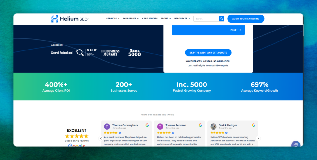 Helium SEO website home
