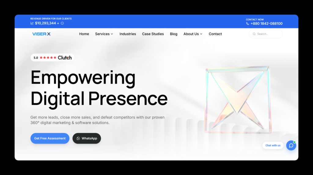 ViserX website homepage