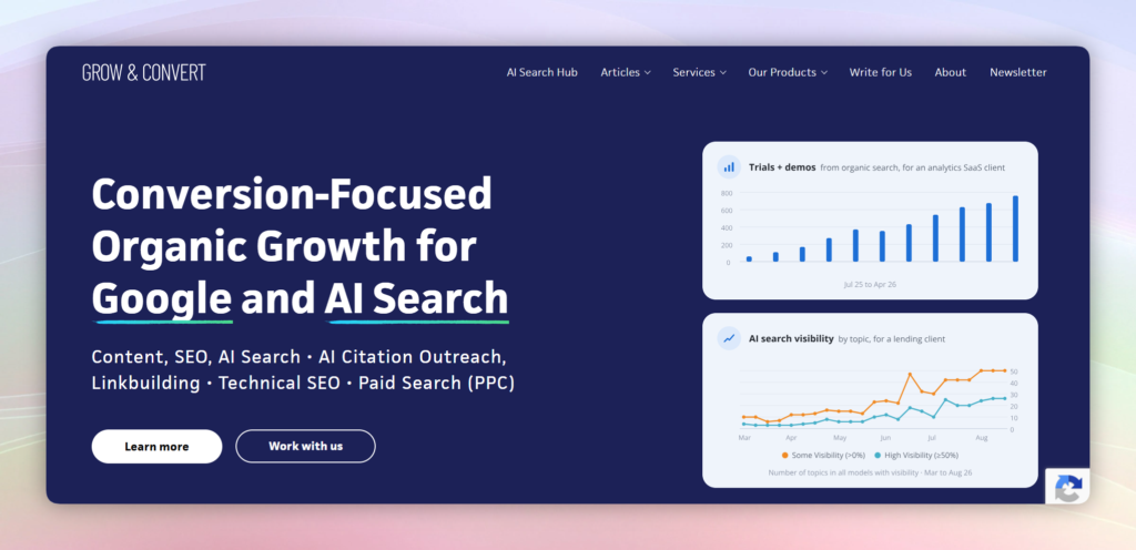 Grow and Convert website homepage