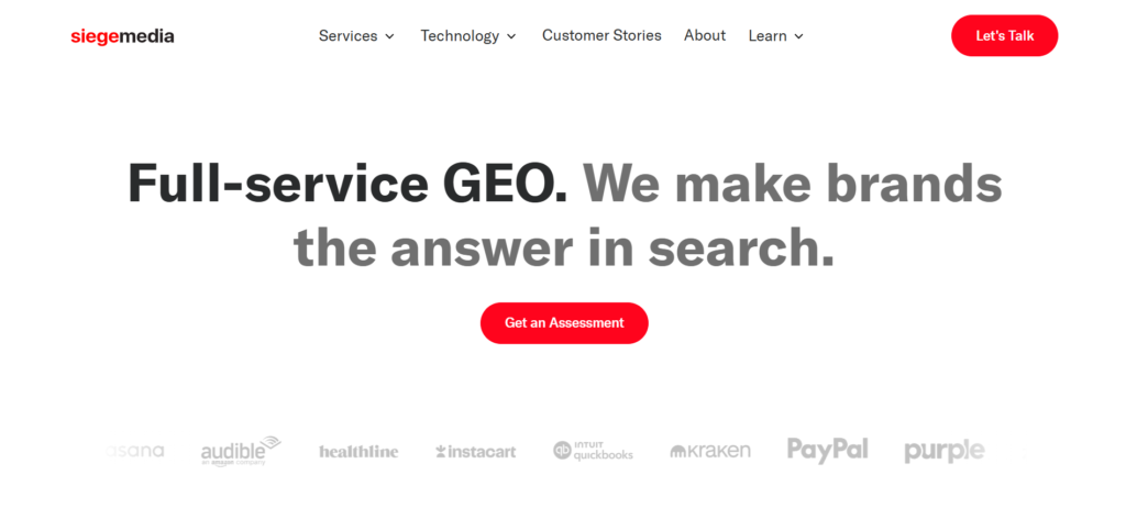 Siege Media Website homepage