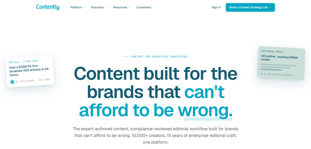 Contently website homepage