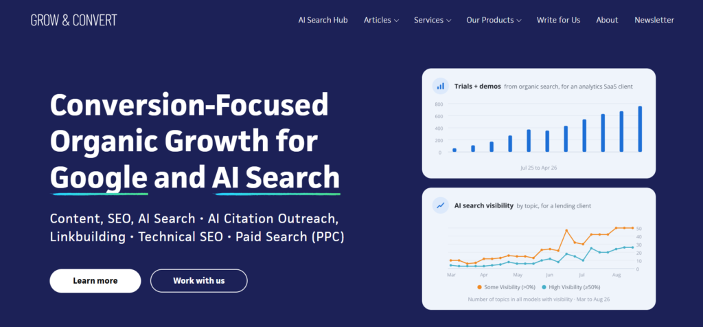 Grow and convert website homepage